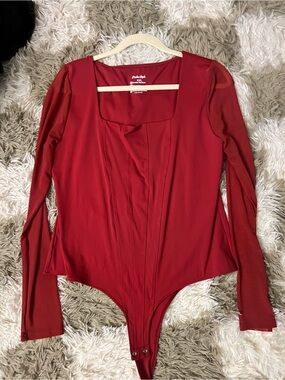 Red Long mesh Sleeve Bodysuit